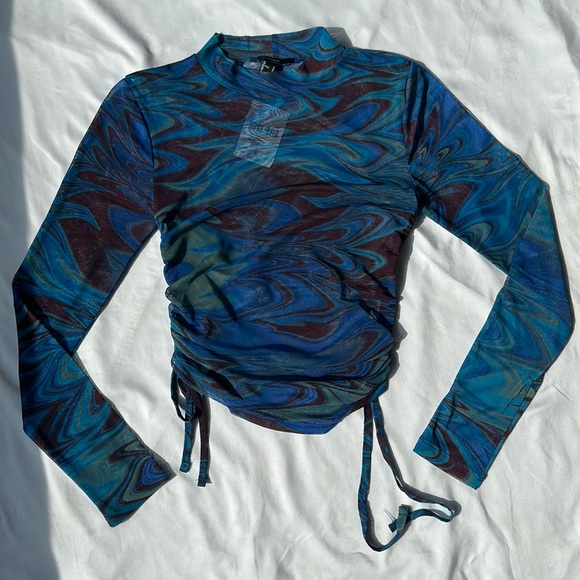 Blue/green wavy sheer shirt - L - Picture 1 of 3